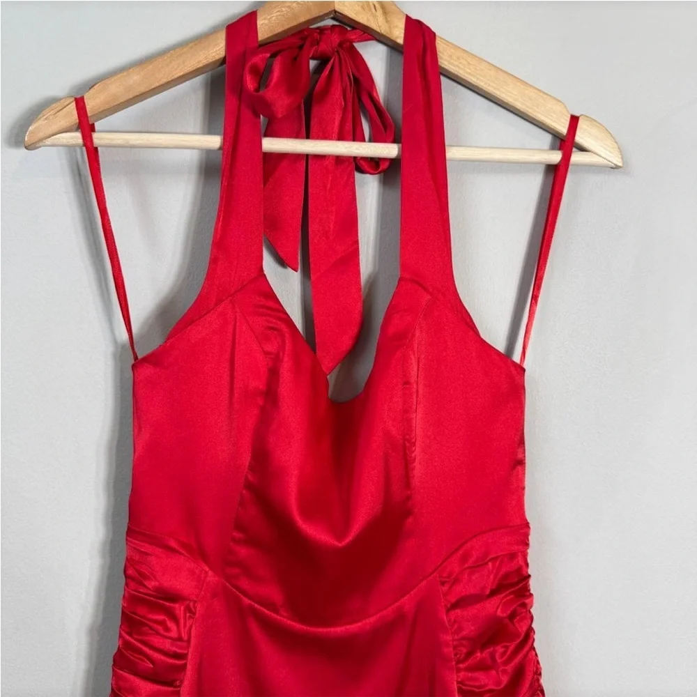 SAINTS + SECRETS NWT Red Satin Halter Ruched Mini Dress Bodycon Size 10 - Picture 9 of 13